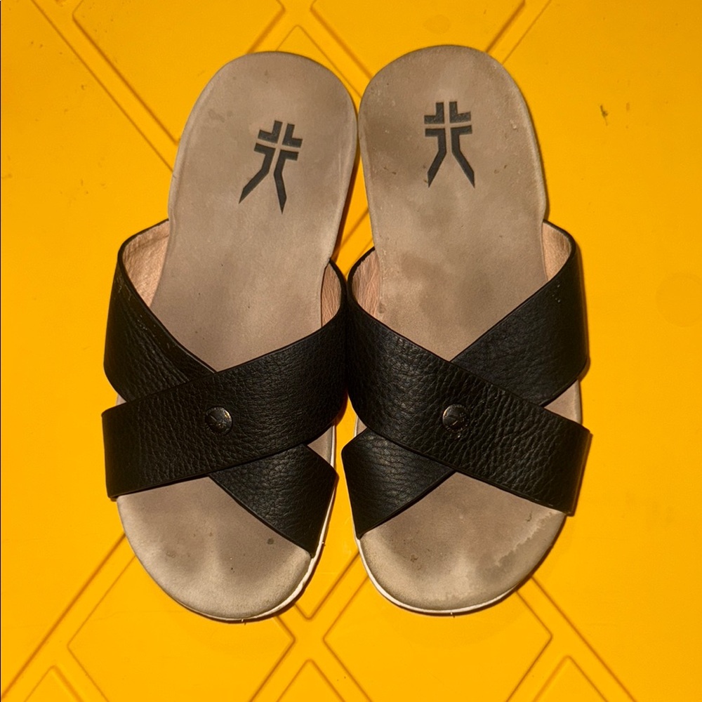 Black Leather Slide Sandals